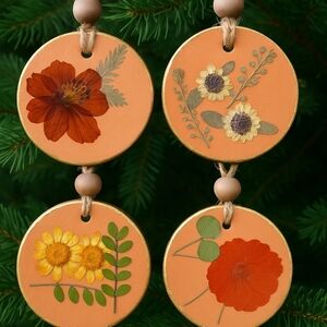 Love Botanical Holiday Ornaments - Orange and Gold (4)